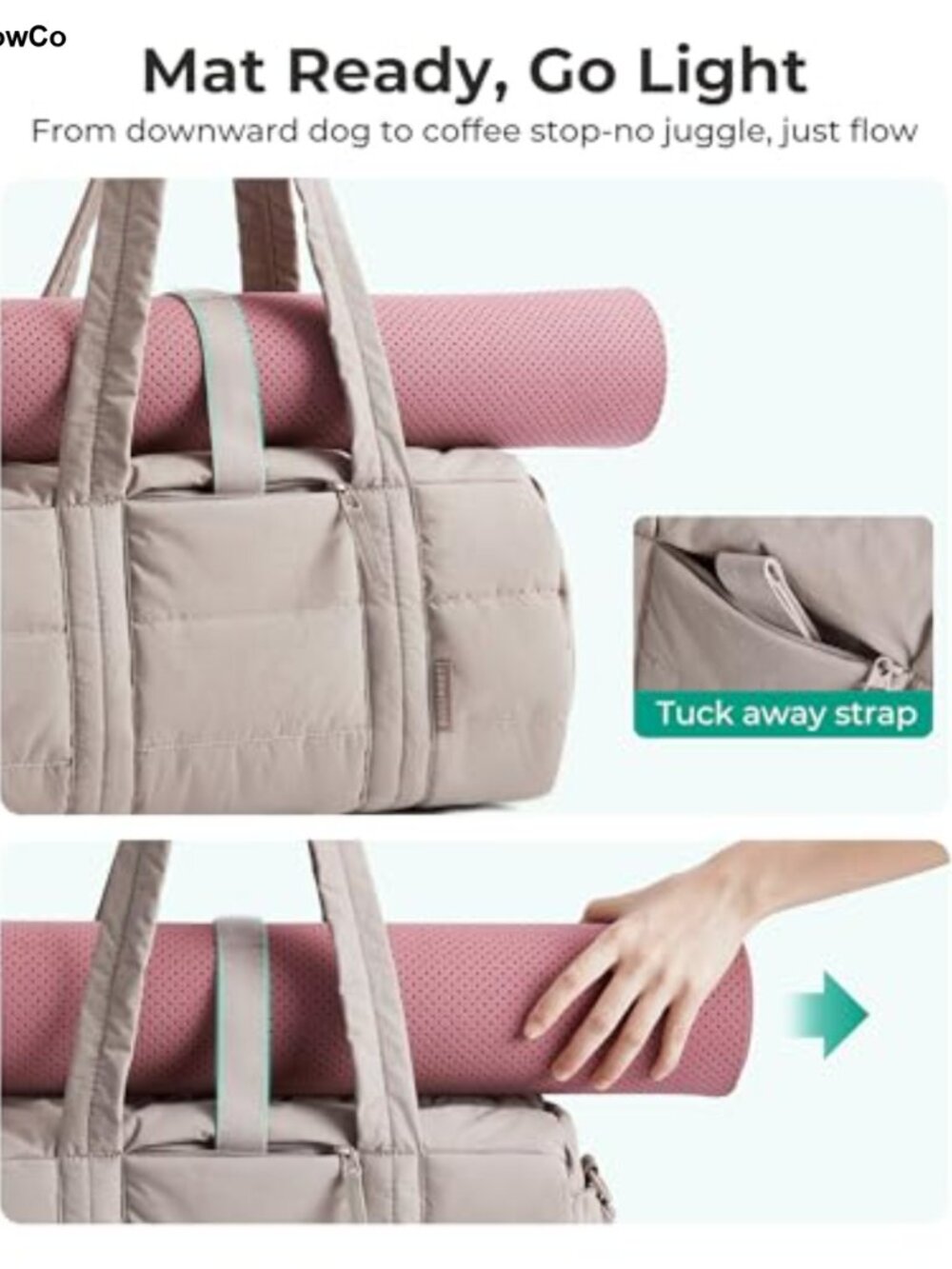Puffy Quilted Nylon Gym Duffle Bag with Yoga Mat Straps 24L - Picture 3 of 6